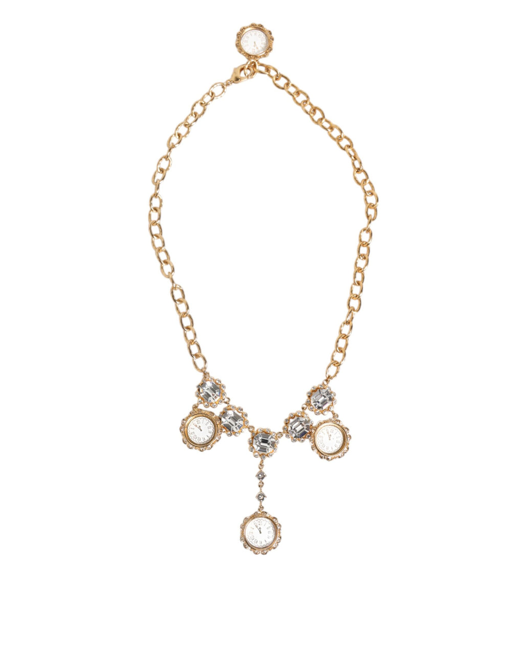 Collana girocollo Dolce & Gabbana con ciondolo a orologio in cristallo dorato