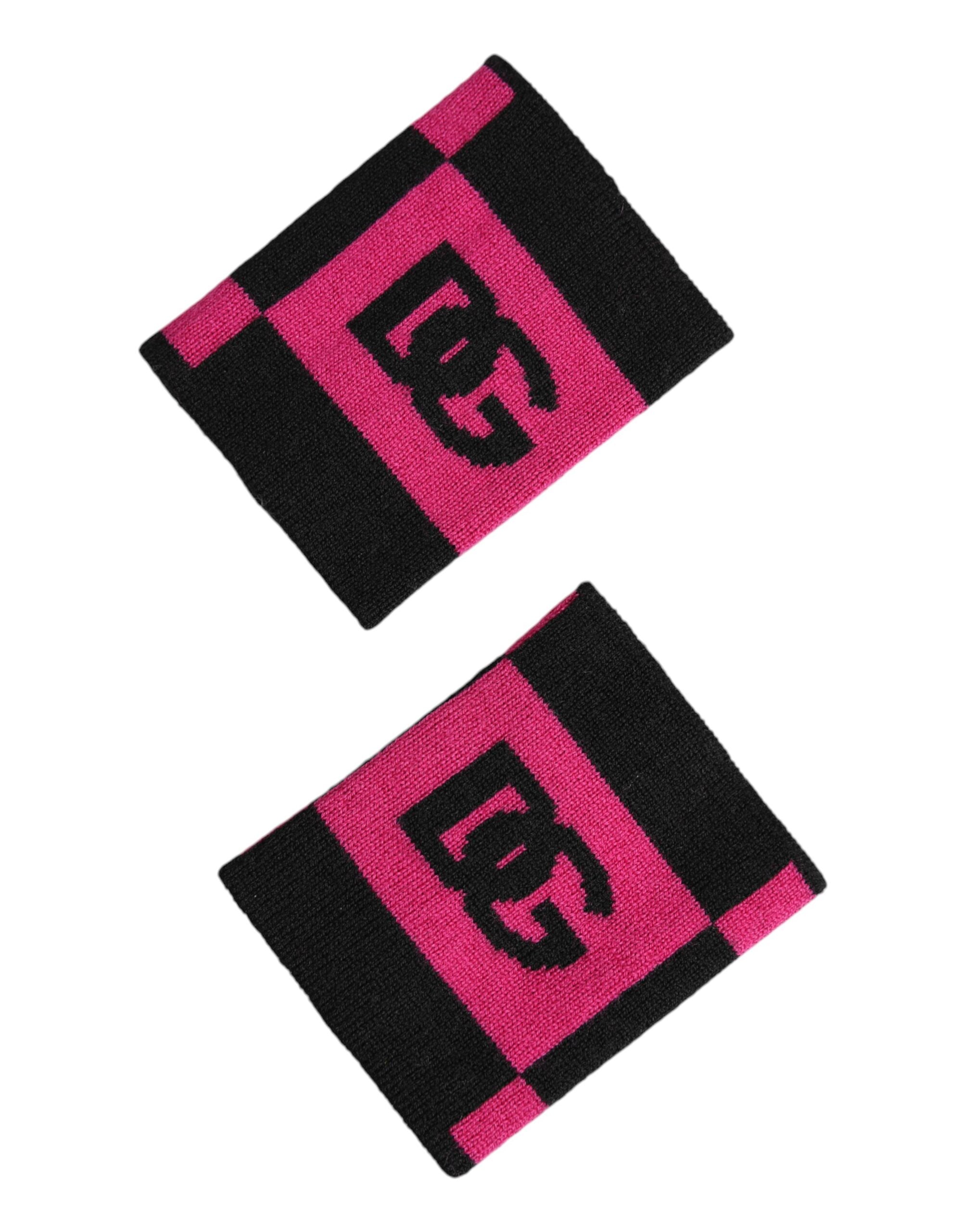 Dolce & Gabbana Polsino Nero Rosa con Logo DG in Cashmere, 1 Pezzo