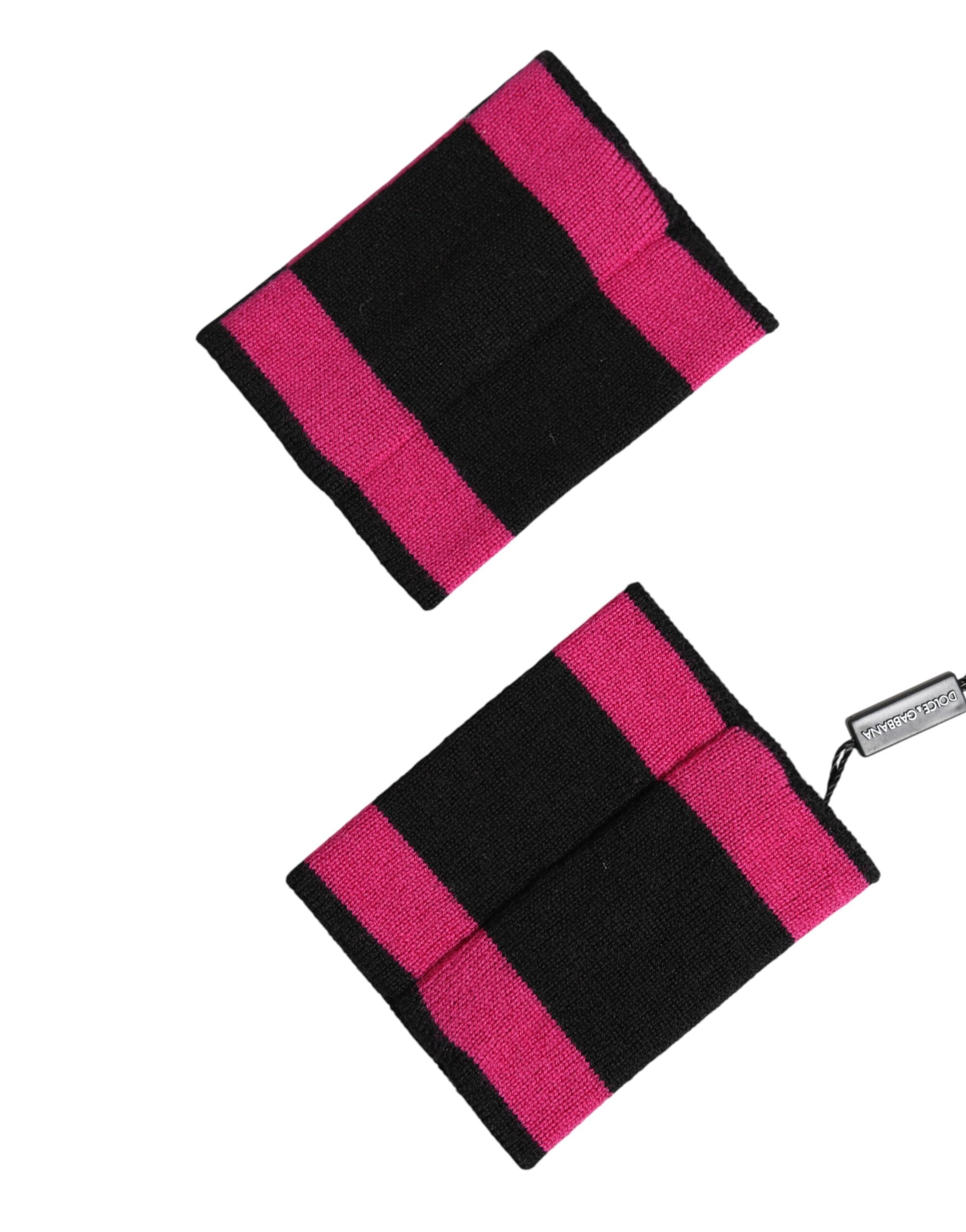 Dolce & Gabbana Polsino Nero Rosa con Logo DG in Cashmere, 1 Pezzo
