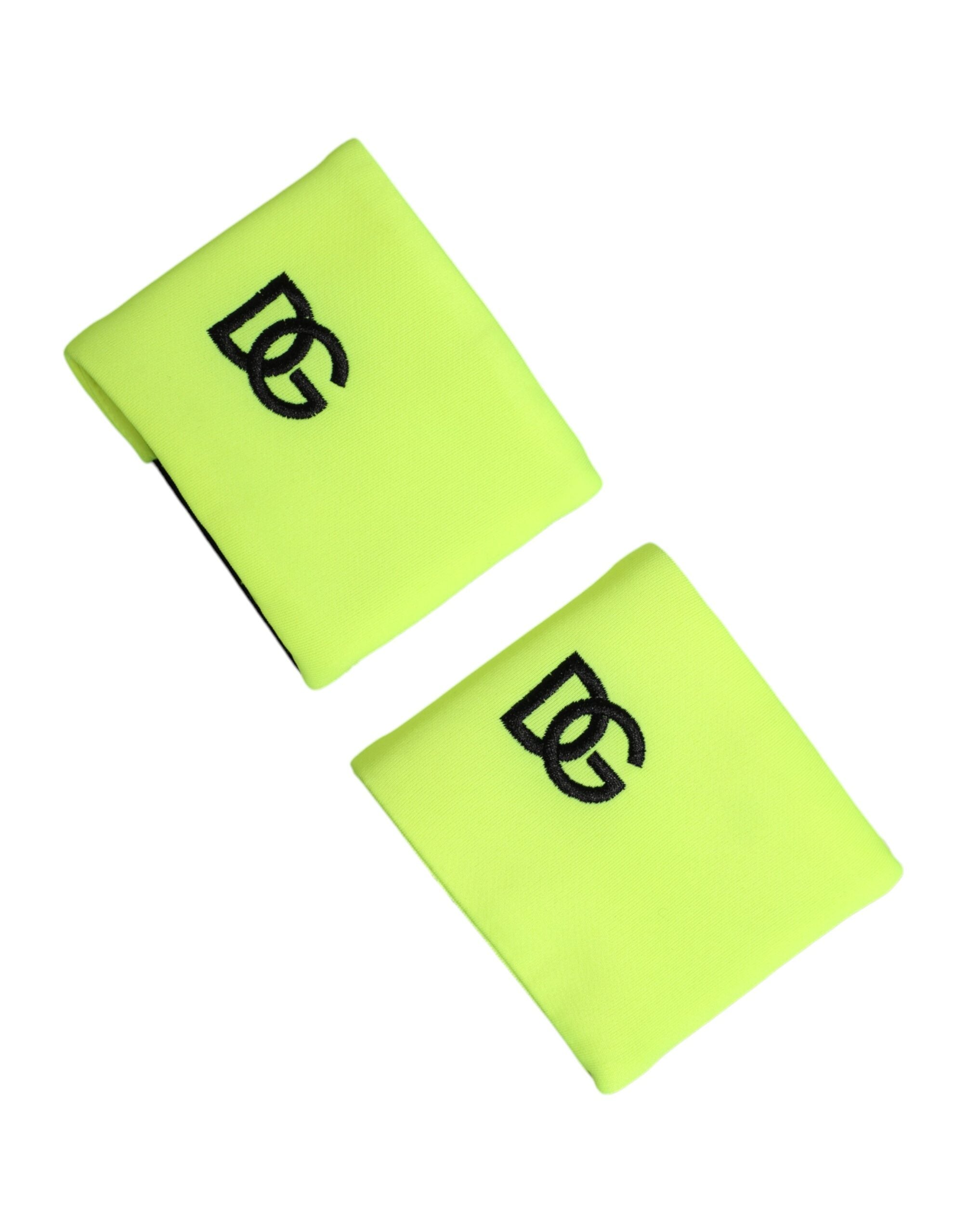 Dolce & Gabbana Polsino Giallo Verde con Logo DG in Poliestere 1 Paio