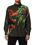 Camicia con bottoni e stampa Supereroe verde Dolce & Gabbana