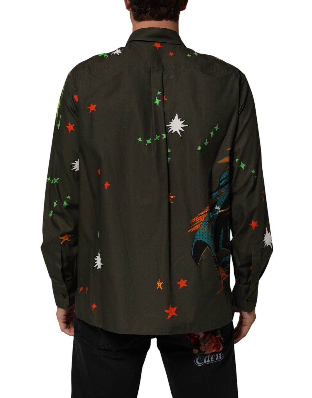 Camicia con bottoni e stampa Supereroe verde Dolce & Gabbana
