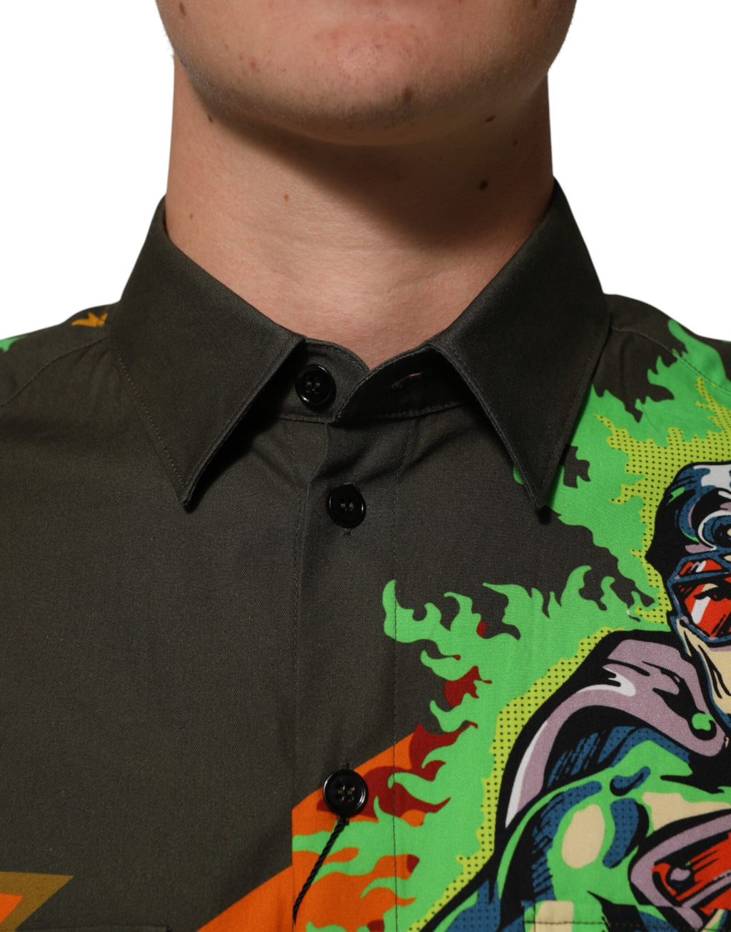 Camicia con bottoni e stampa Supereroe verde Dolce & Gabbana