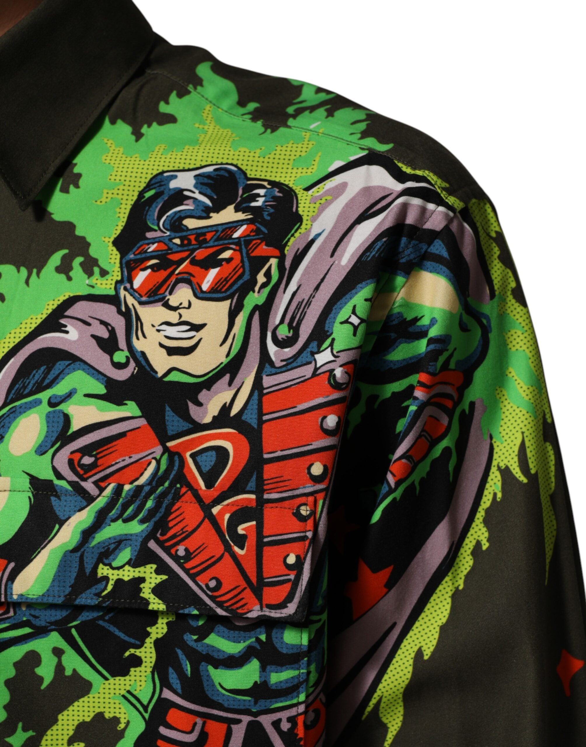 Camicia con bottoni e stampa Supereroe verde Dolce & Gabbana