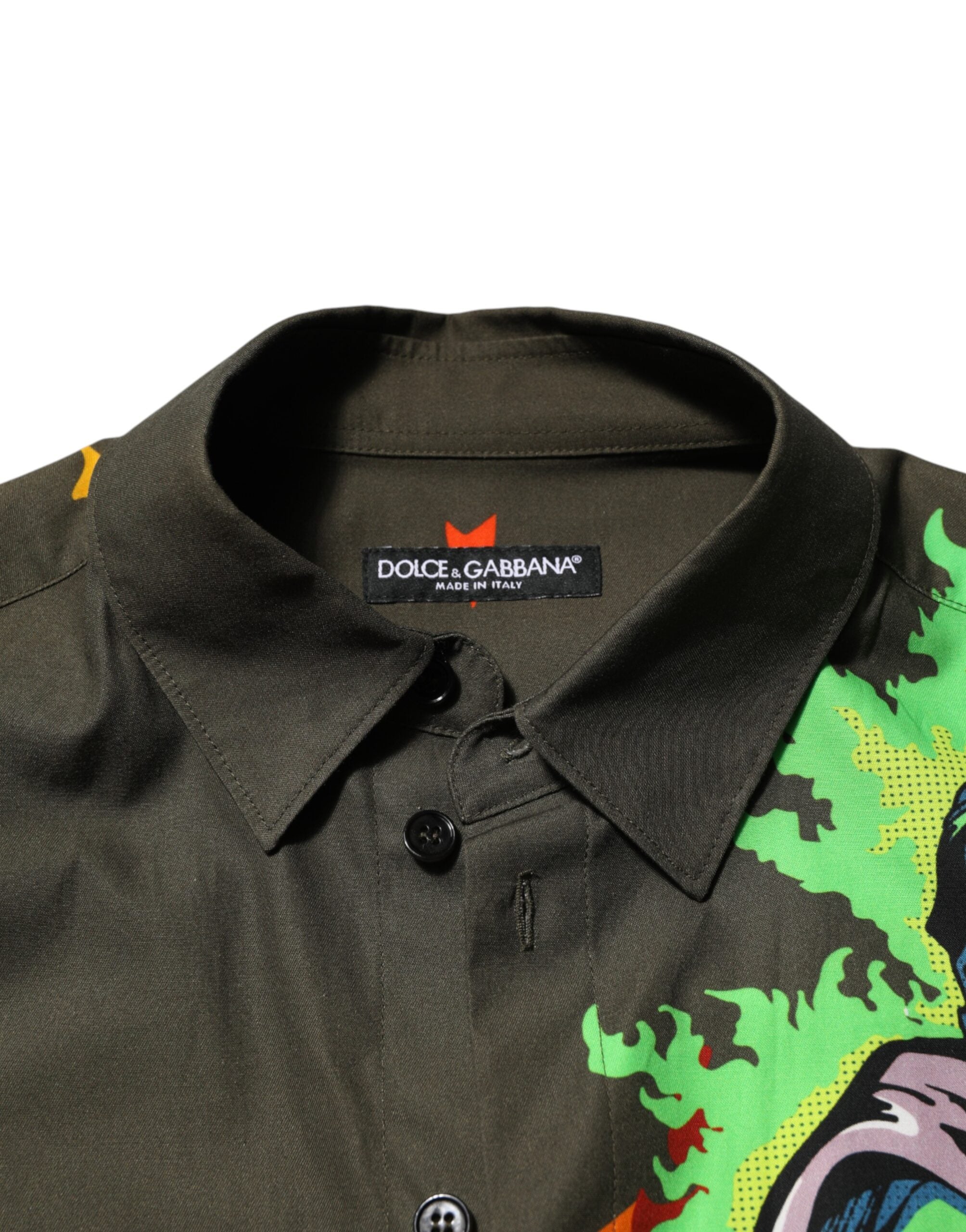 Camicia con bottoni e stampa Supereroe verde Dolce & Gabbana