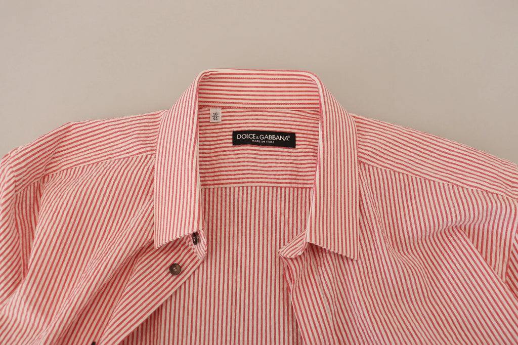 Camicia a maniche corte in cotone a righe rosse e bianche Dolce & Gabbana