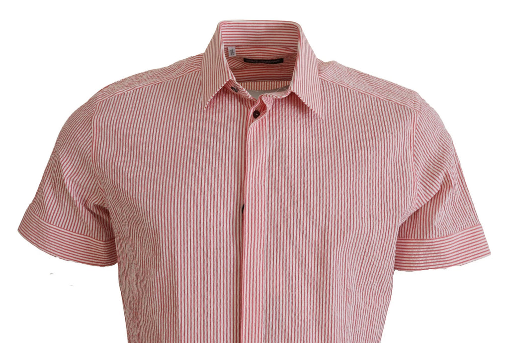 Camicia a maniche corte in cotone a righe rosse e bianche Dolce & Gabbana