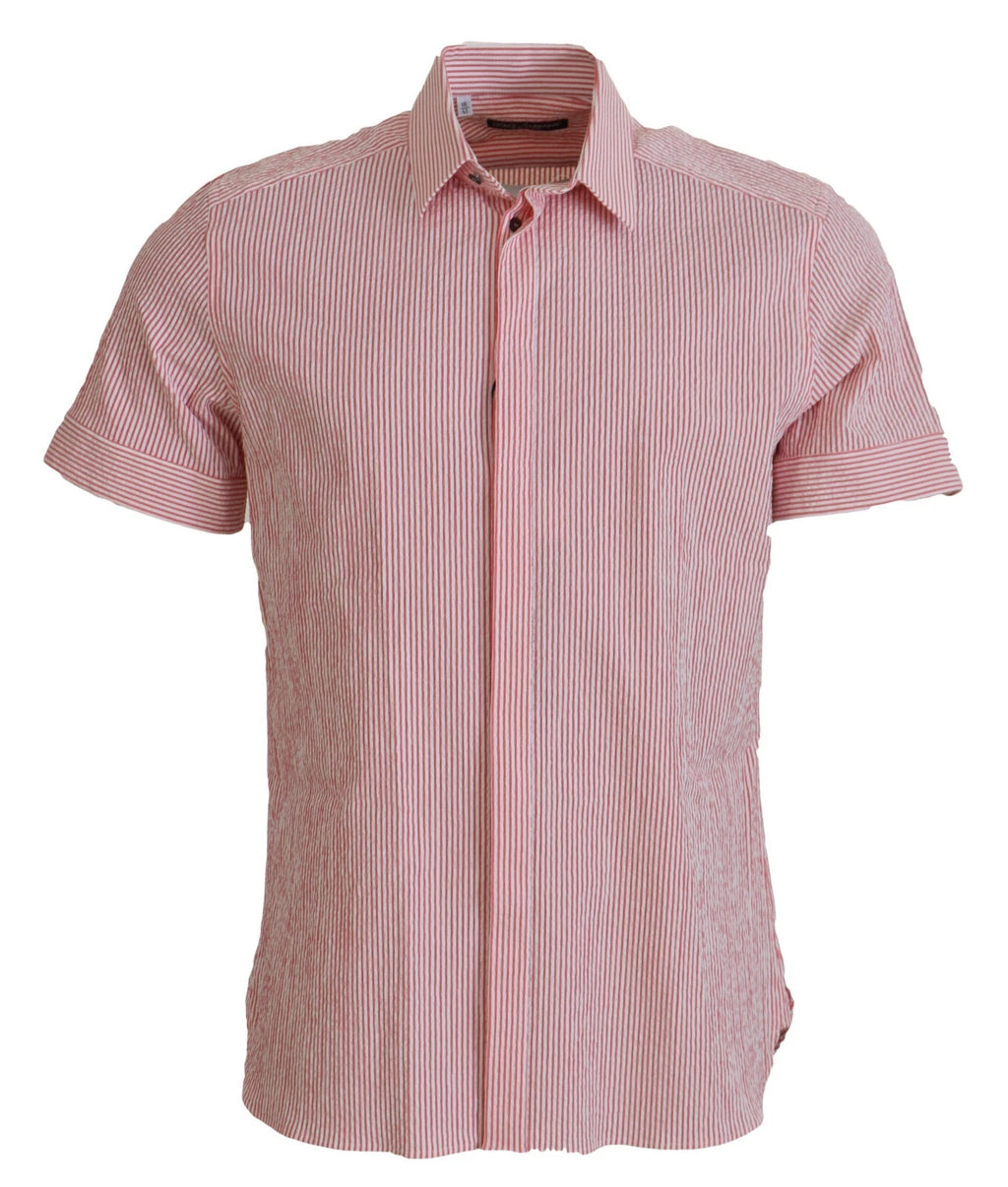 Camicia a maniche corte in cotone a righe rosse e bianche Dolce & Gabbana