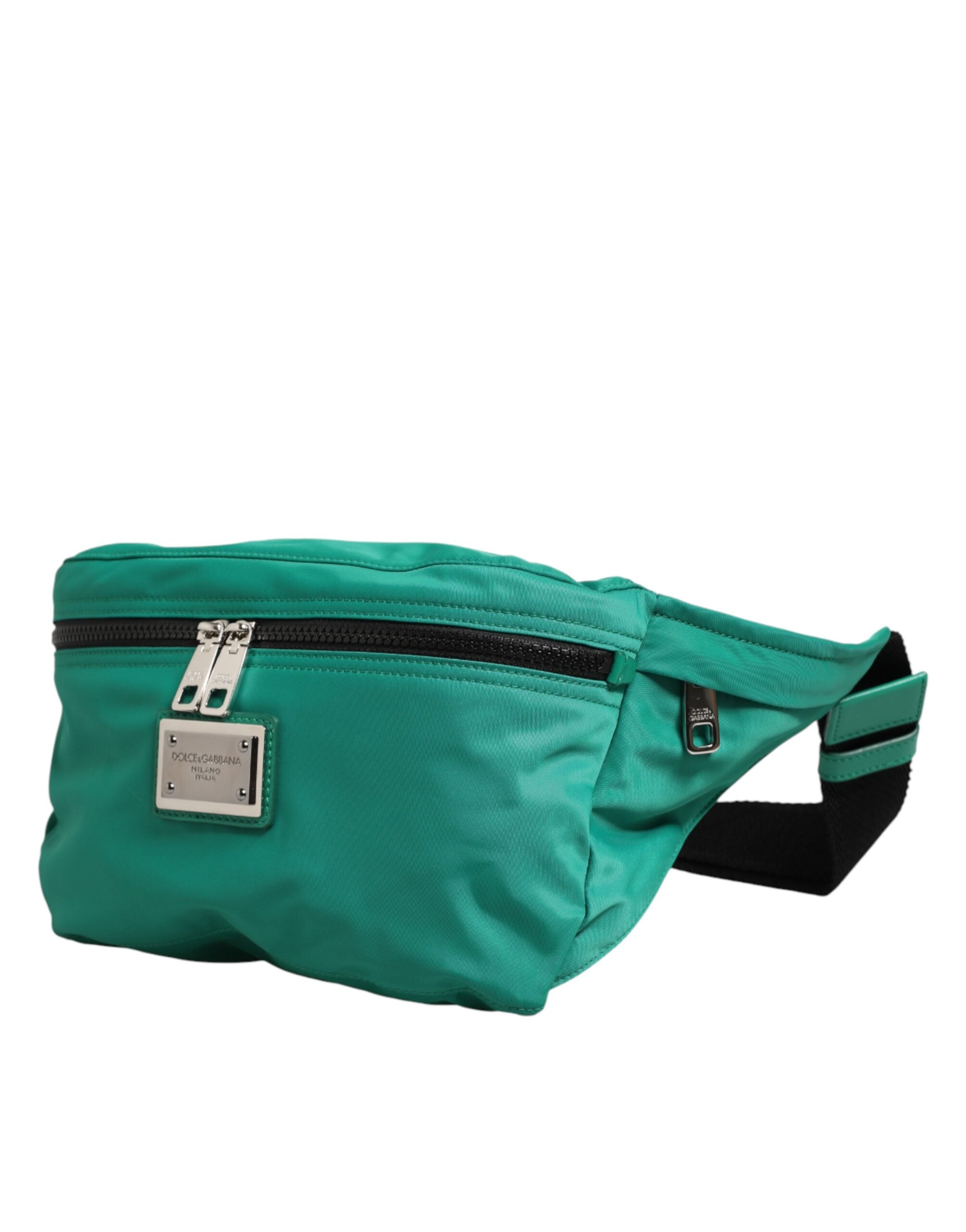 Borsello da uomo Dolce & Gabbana in nylon verde con logo placca e marsupio