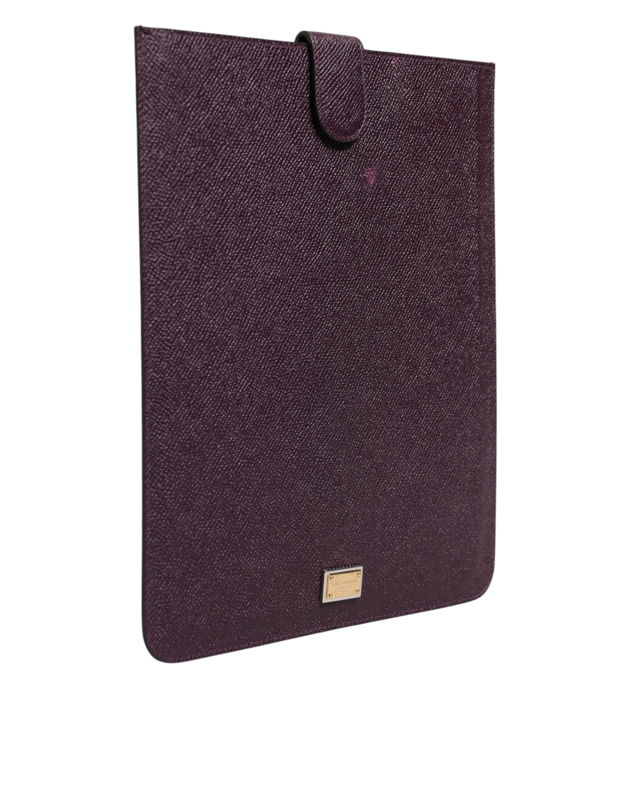 Custodia per tablet Dolce & Gabbana in pelle marrone scuro con placca logo