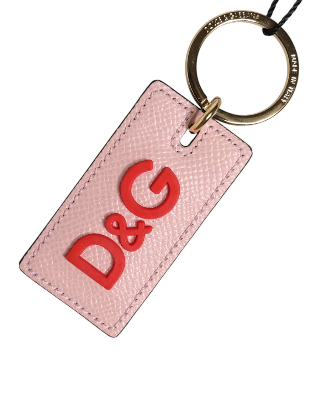 Dolce & Gabbana Portachiavi/Charm Anello in Metallo con Logo DG in Pelle di Vitello Rosa