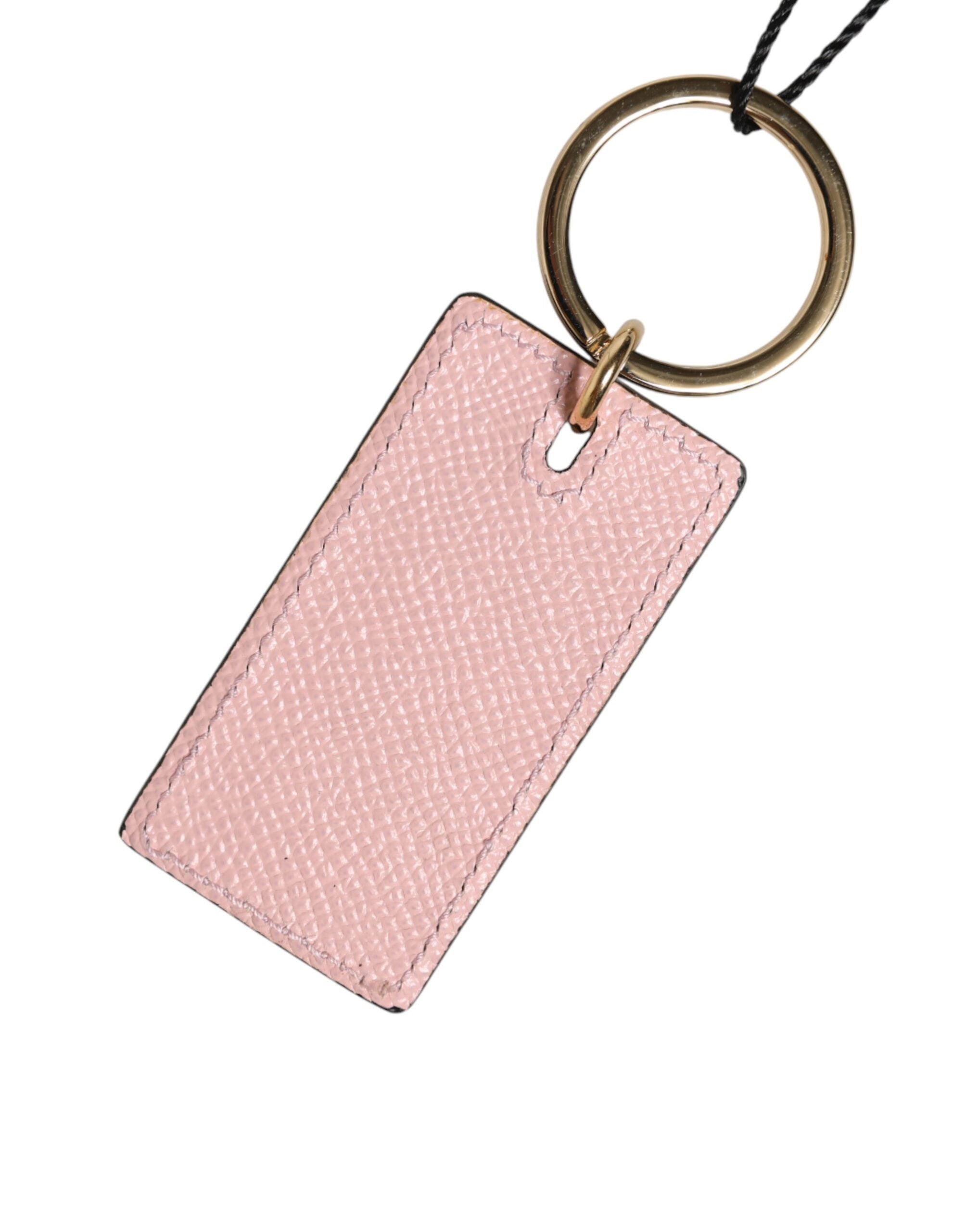Dolce & Gabbana Portachiavi/Charm Anello in Metallo con Logo DG in Pelle di Vitello Rosa