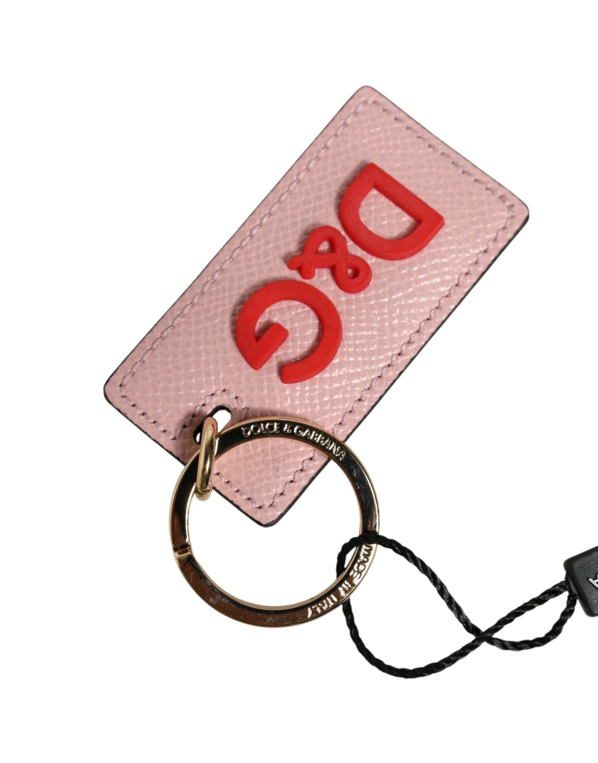 Dolce & Gabbana Portachiavi/Charm Anello in Metallo con Logo DG in Pelle di Vitello Rosa