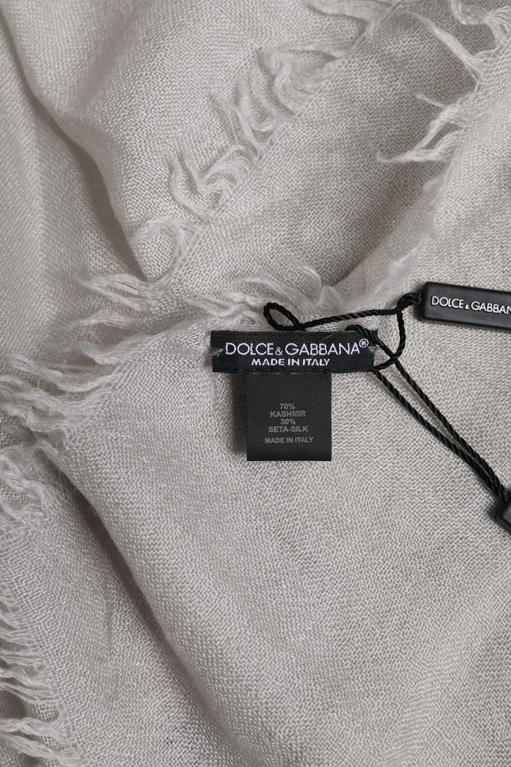 Dolce & Gabbana Foulard a maglia in cashmere grigio con frange 67cm x 200cm Foulard Sciarpa