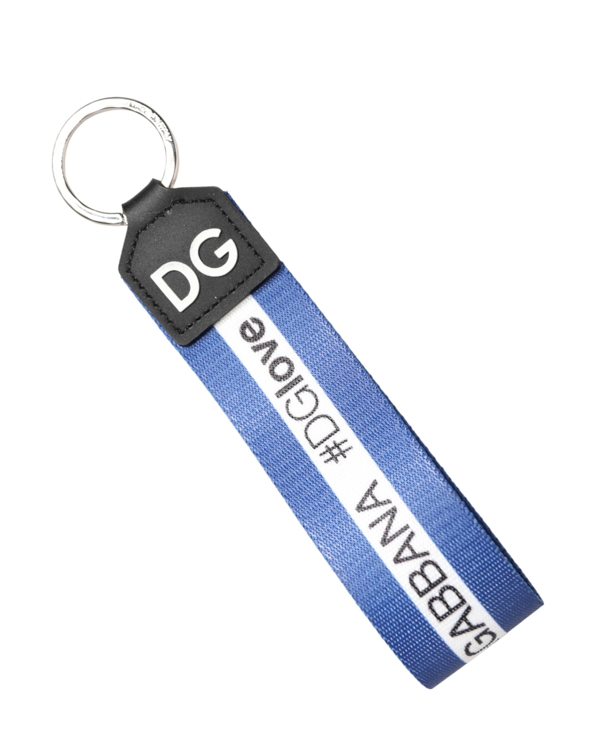 Dolce & Gabbana Portachiavi in poliestere e PVC bianco e blu con logo