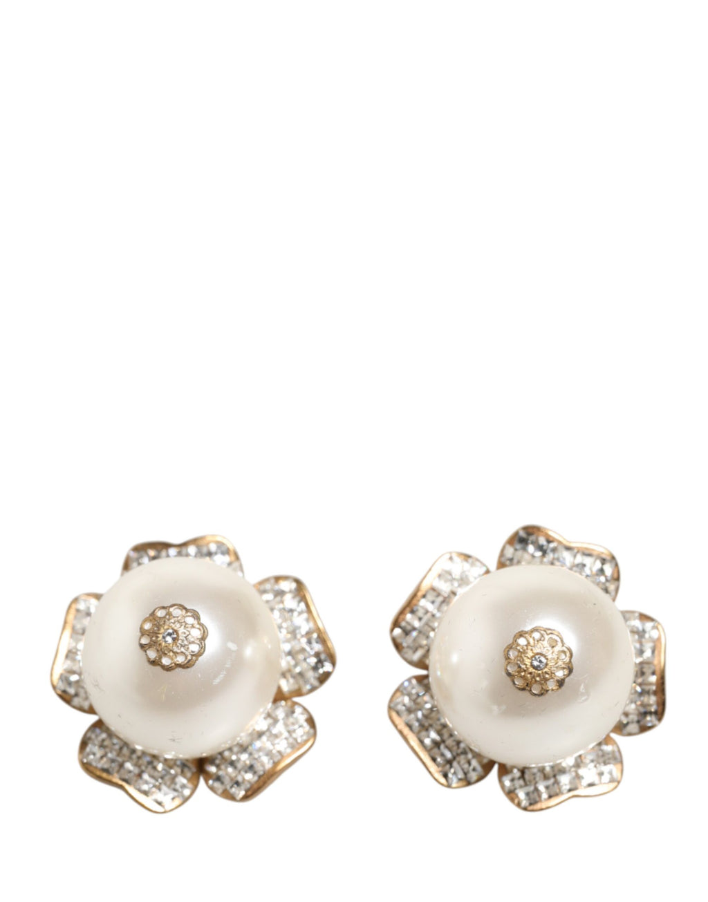 Orecchini A Clip Maxi Floreali Con Perle Finte Tonalità Oro Dolce & Gabbana