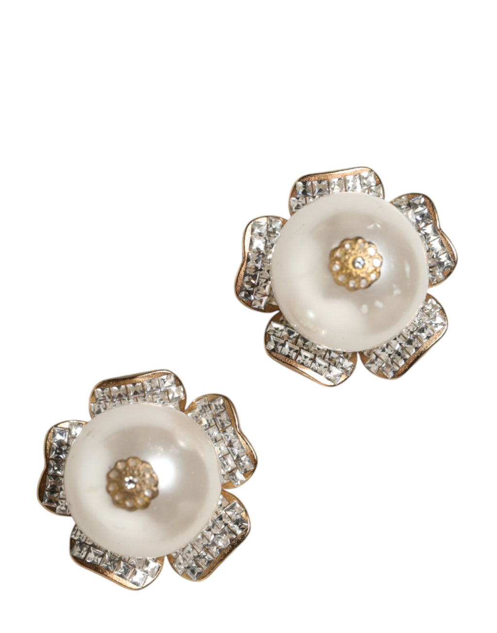 Orecchini A Clip Maxi Floreali Con Perle Finte Tonalità Oro Dolce & Gabbana