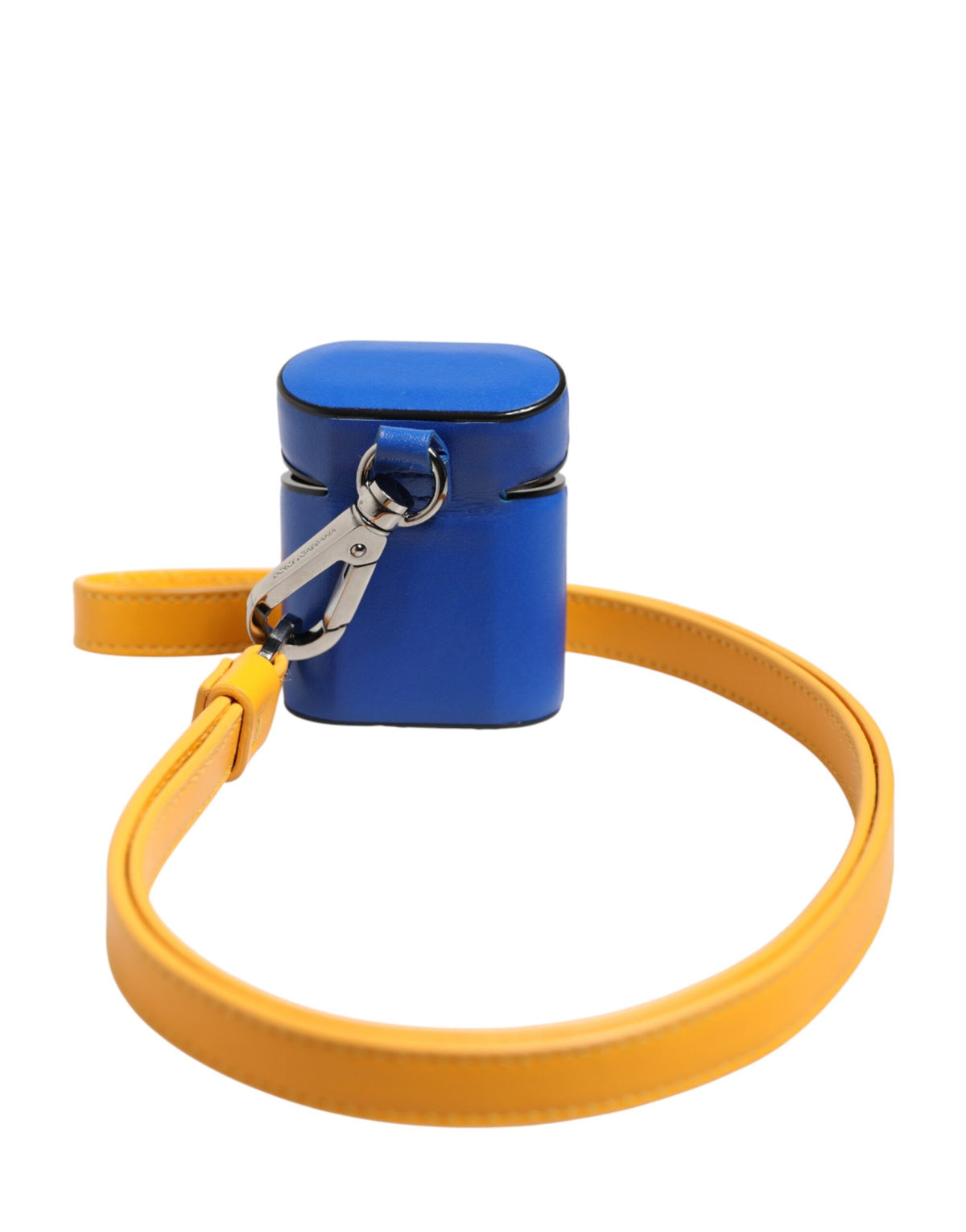 Custodia per Airpods da uomo Dolce & Gabbana in pelle di vitello blu e gialla con logo sul cinturino