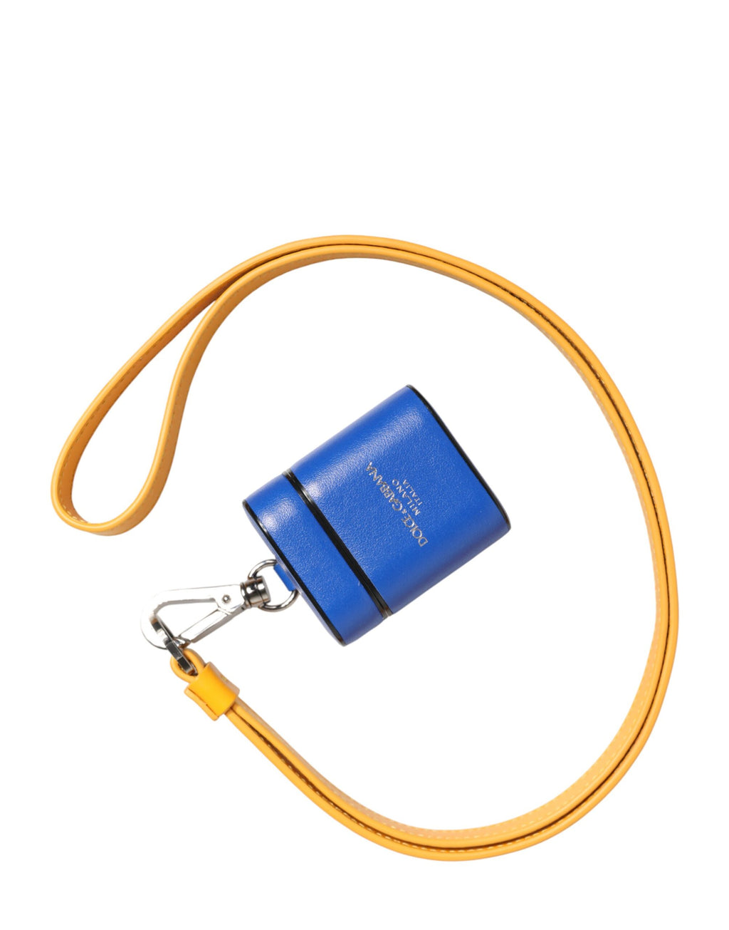 Custodia per Airpods da uomo Dolce & Gabbana in pelle di vitello blu e gialla con logo sul cinturino