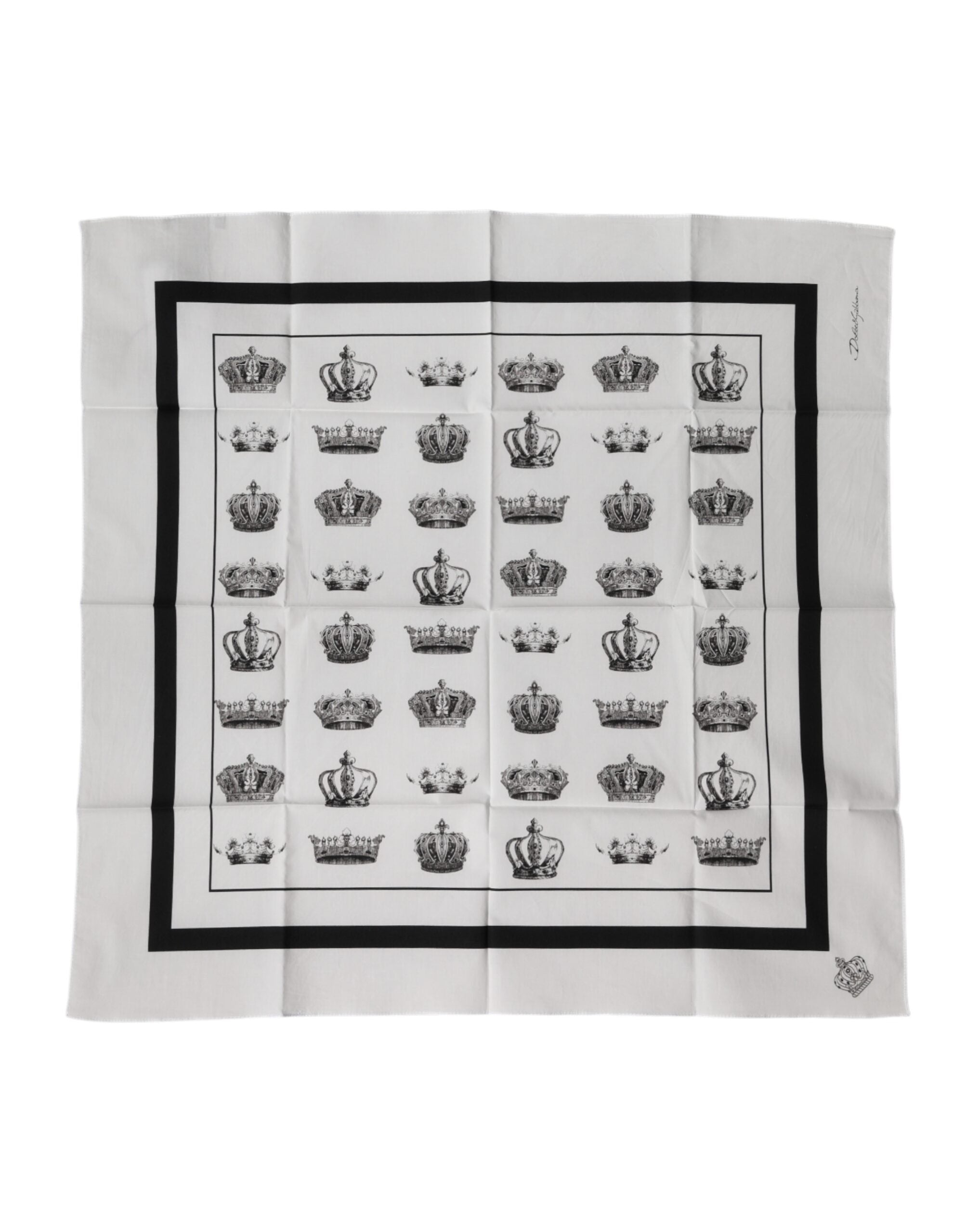 Foulard quadrato Dolce & Gabbana in cotone bianco con corona