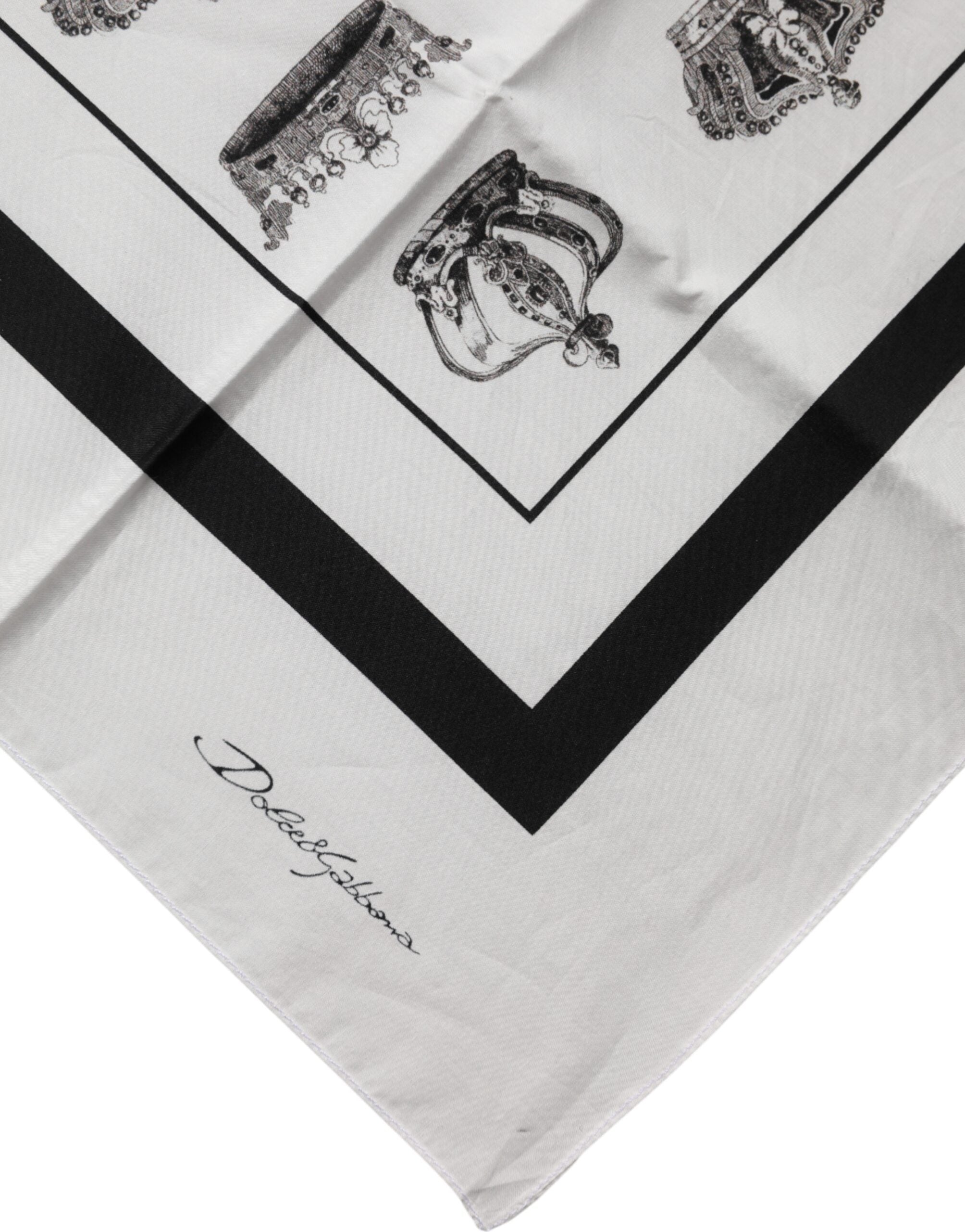 Foulard quadrato Dolce & Gabbana in cotone bianco con corona