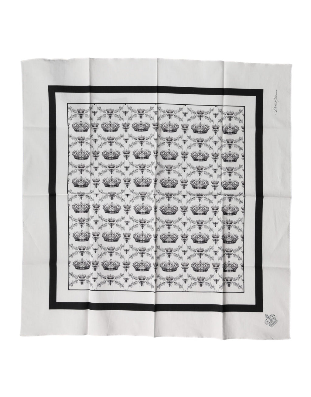 Foulard quadrato da uomo Dolce & Gabbana in cotone bianco con corona
