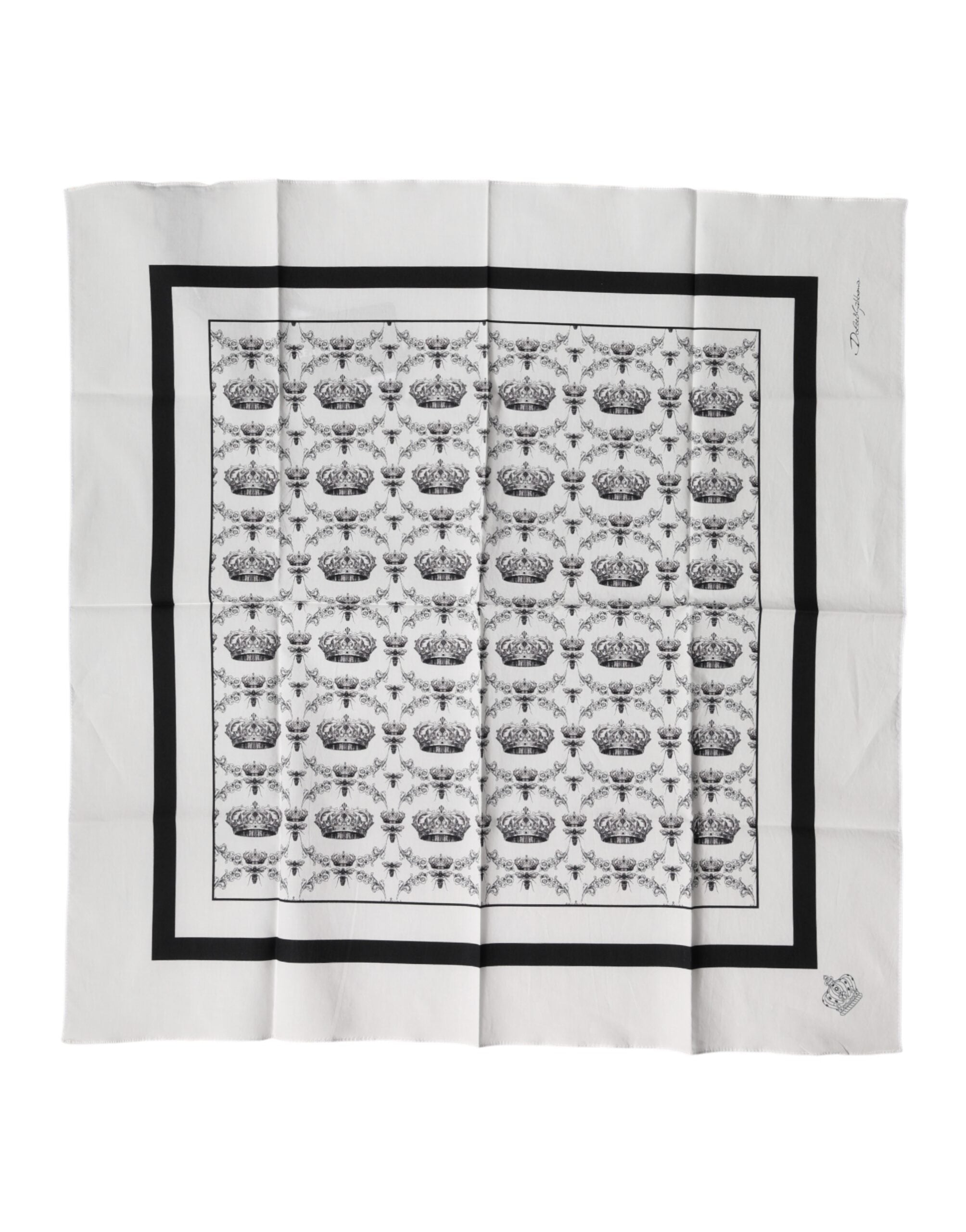 Foulard quadrato da uomo Dolce & Gabbana in cotone bianco con corona