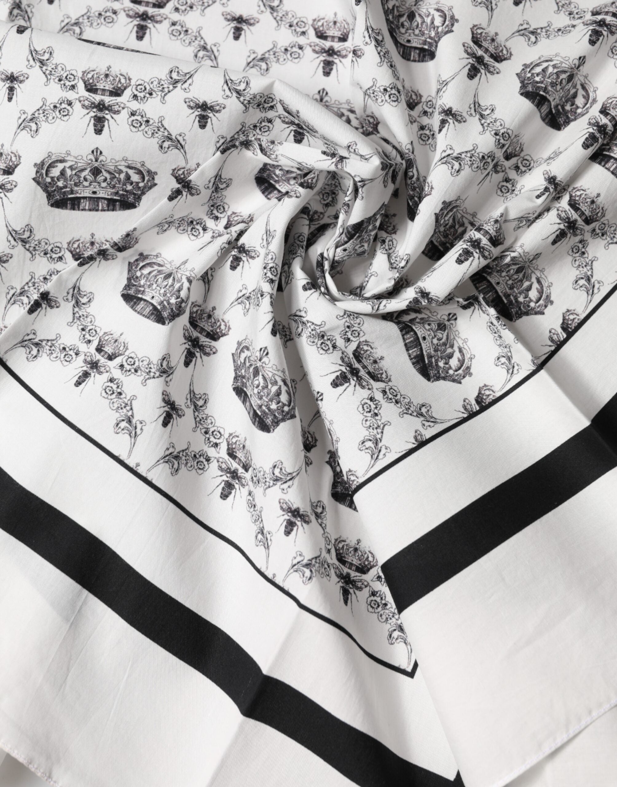 Foulard quadrato da uomo Dolce & Gabbana in cotone bianco con corona