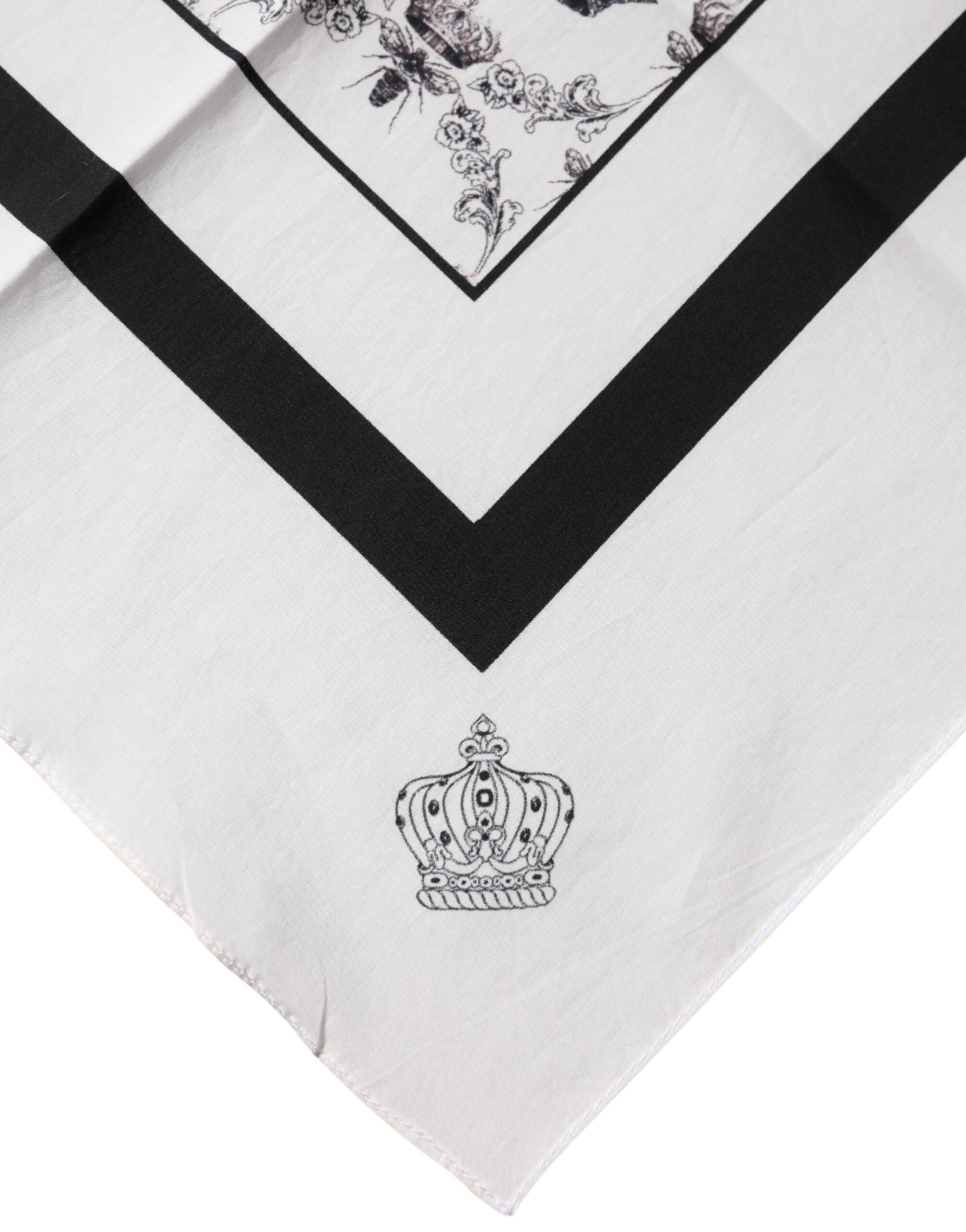 Foulard quadrato da uomo Dolce & Gabbana in cotone bianco con corona