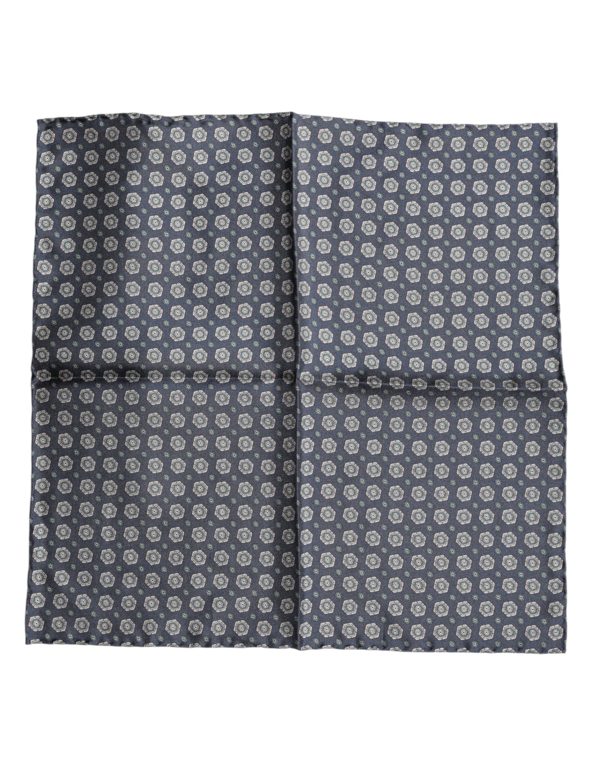 Fazzoletto da collo/fazzoletto da taschino quadrato in seta con fantasia blu Dolce & Gabbana