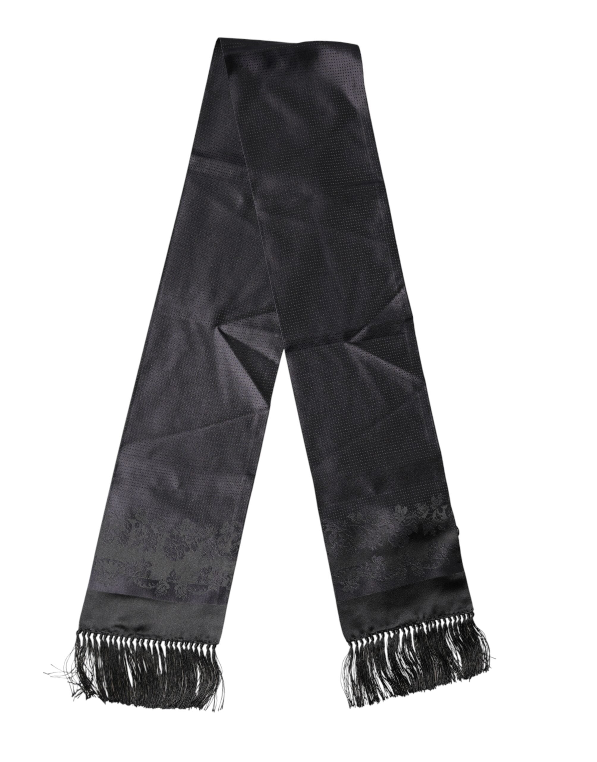 Foulard sciarpa Dolce & Gabbana in raso di seta nero con frange