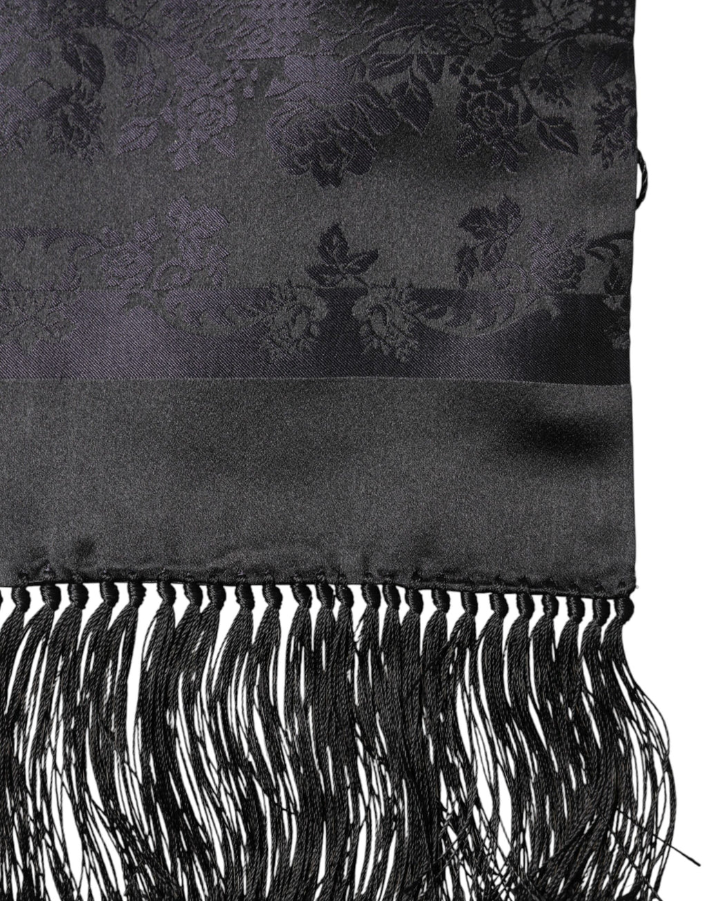 Foulard sciarpa Dolce & Gabbana in raso di seta nero con frange